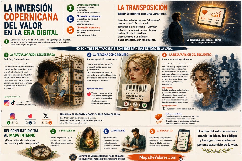 Infografía: la inversión copernicana del valor en la era digital y las tres transposiciones axiológicas en redes sociales